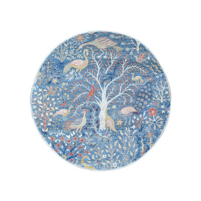 6'x6' Uranian Blue Wool Peshawar Birds of Paradise Hand Knotted Round Rug 23DF963AE4884A3590584211AE244264
