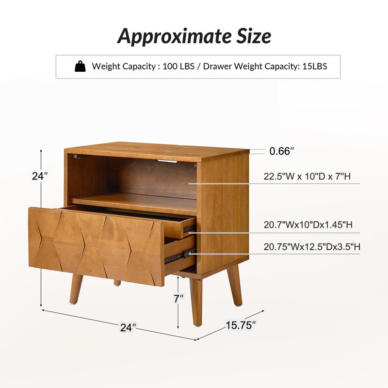 Iasiah 24" W Manufactured Wood Nightstand, Acorn