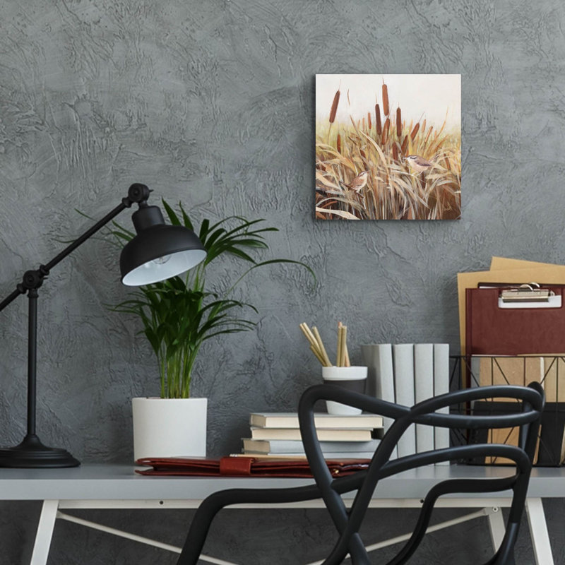 Art mural en verre Gracie Oaks «Whispering Cattails 2» par Julia Purinton, H 12 po x l 12 po x P 0,13 po