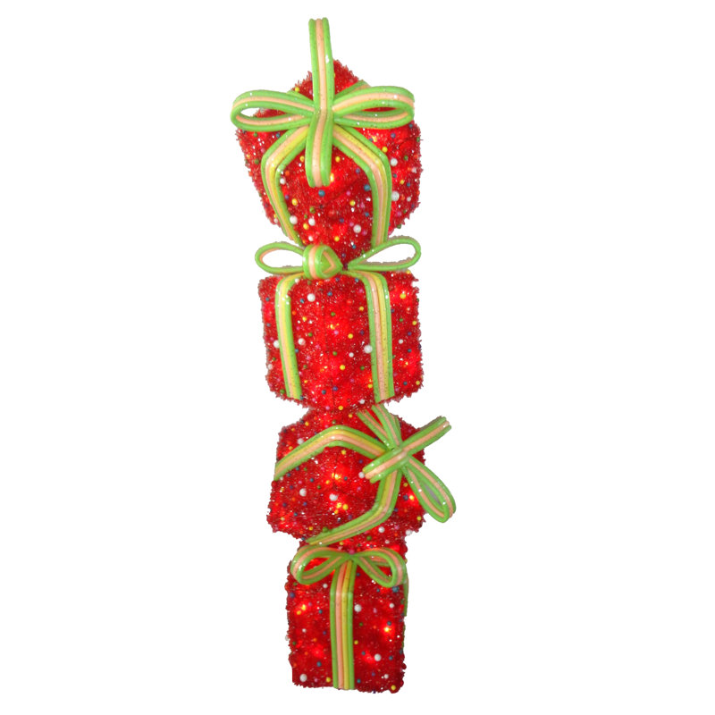 Pre-Lit 34" Sisal Gift Box Stack