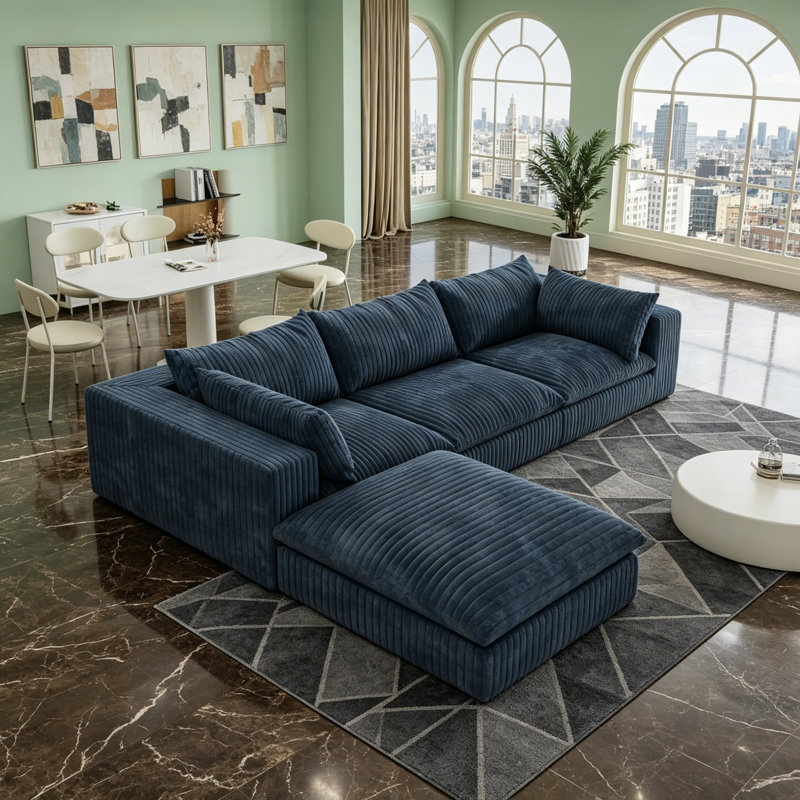 Canapé Cloud en velours côtelé, assise profonde, conception à deux couches, coussins amovibles, aucun assemblage requis, pour les salons et les chambres