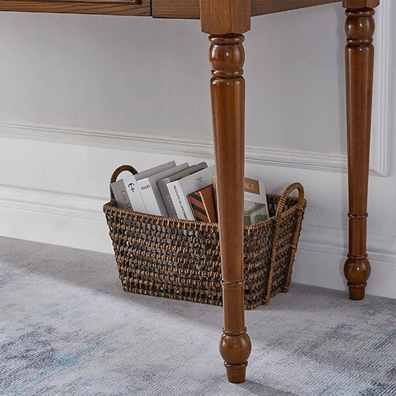 Bureau d'écriture rectangulaire avec tiroirs en bois massif brun châtaignier, Brun châtaigne