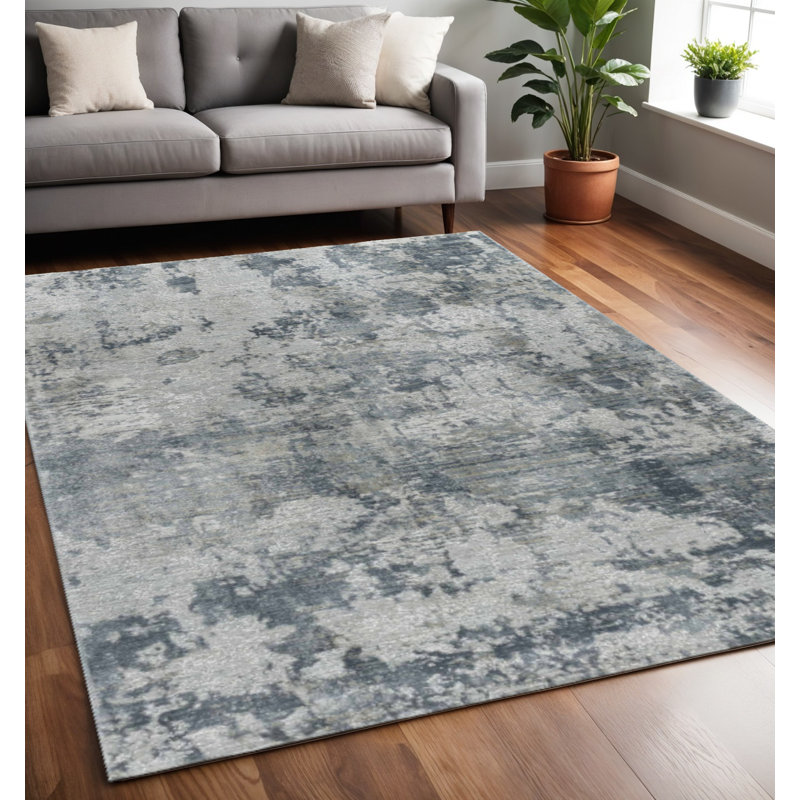 Tapis bleu tissé à la machine 5 pi x 8 pi