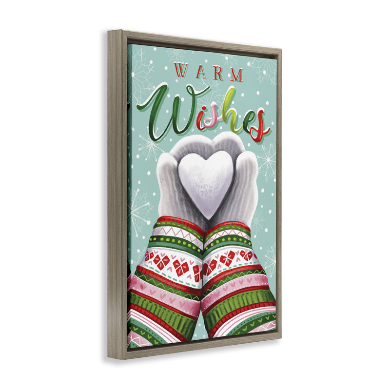 «Warm Wishes with Heart», toile flottante encadrée par Elizabeth Tyndall, Cadre flottant orme Montalcino, H 31 po x l 21 po