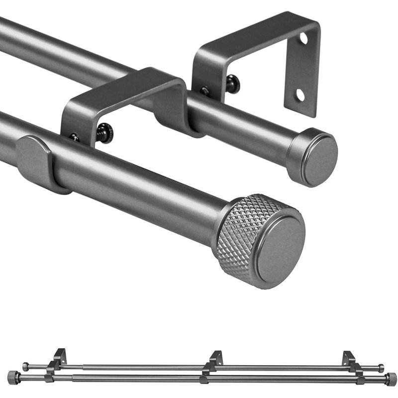 Ensemble de tringle à rideaux double ajustable de 5/8 po de diamètre avec fleuron Maniglia, , 84" - 120", Or mat