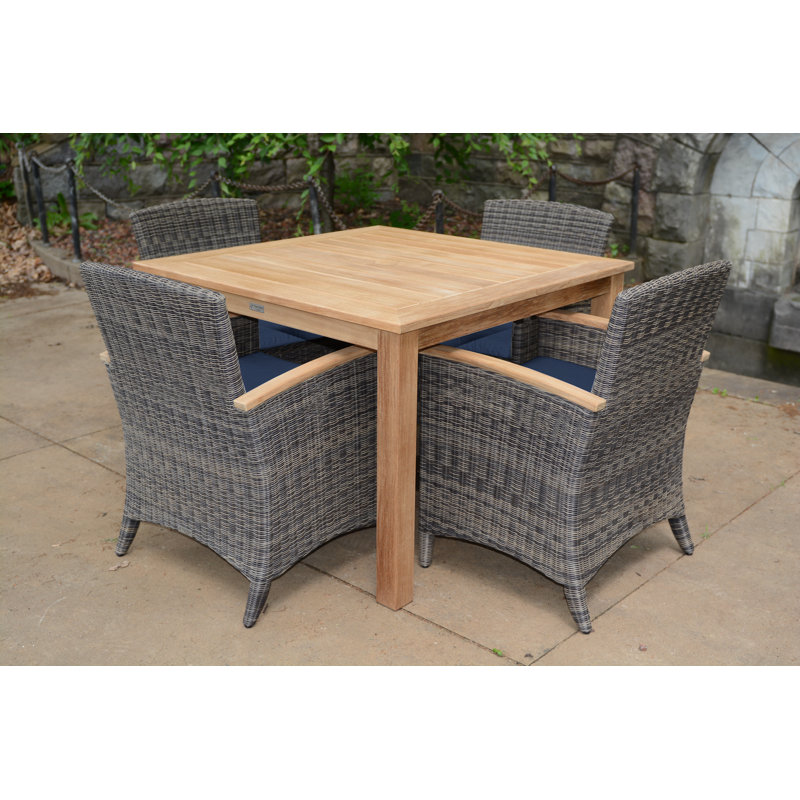 Bella Wicker Outdoor Dining Armchair, Canvas Navy Sunbrella® Canvas, Brown