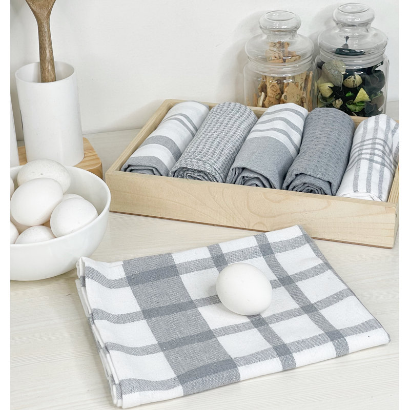 Torchon en coton rayé, gris