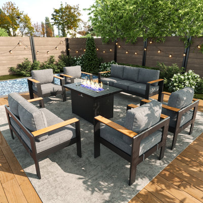 Outdoor Aluminum Furniture Set with Fire Pit Table, Modern Patio Conversation Sets for Porch, Backyard