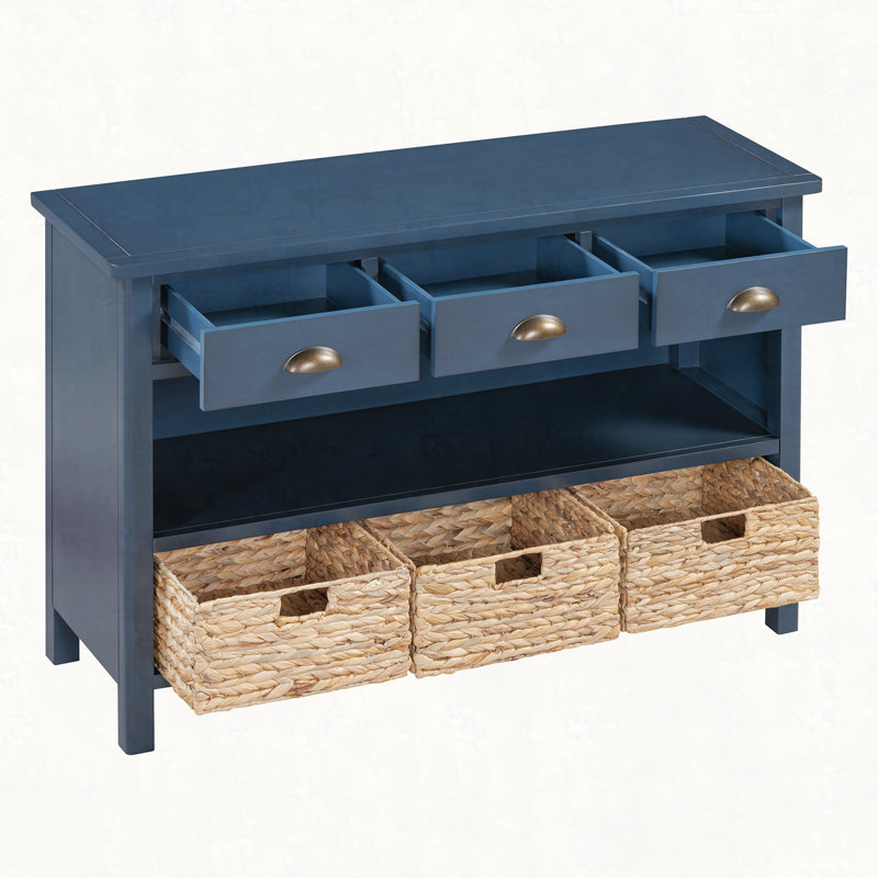 Console rétro avec paniers tissés jacinthe d'eau, Marine