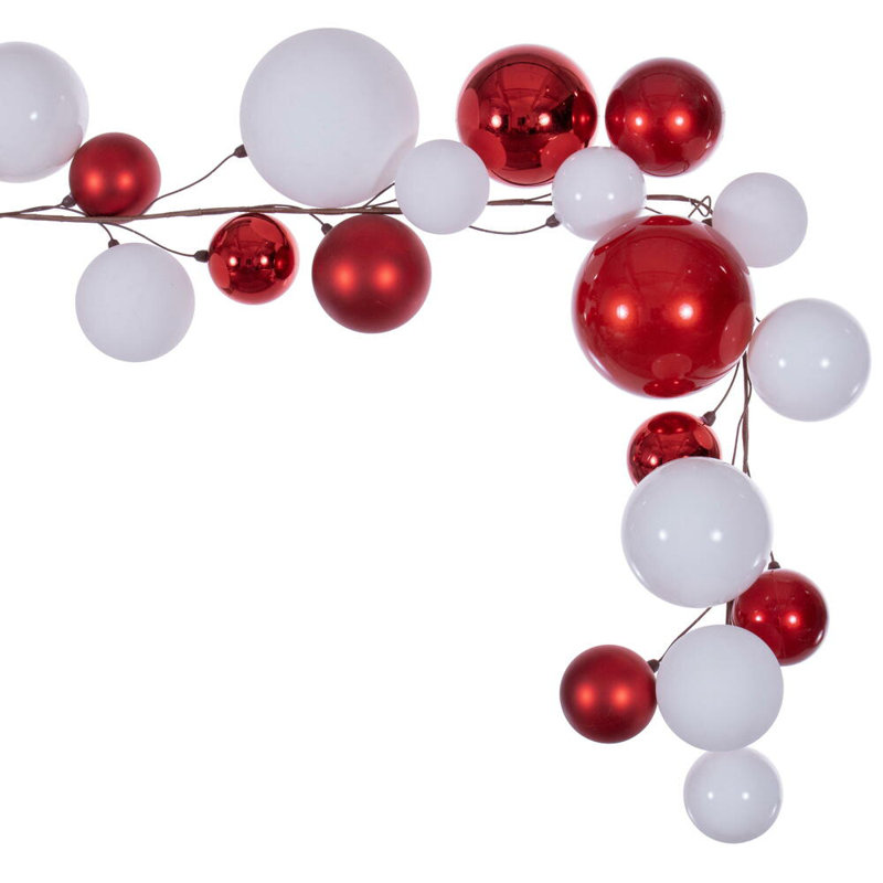 Vickerman 6' Ball Branch Garland, White/Red
