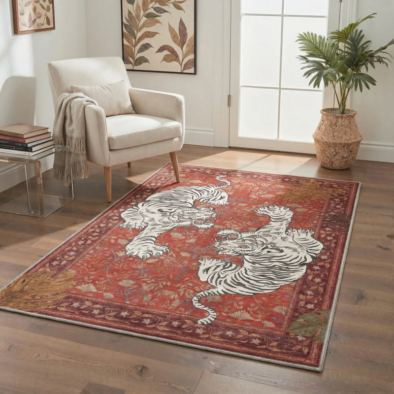 Tapis lavable à la machine avec envers antidérapant Teiarra, Red, Rectangle 9 pi x 12 pi