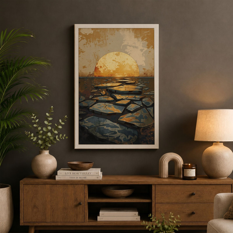 Sun Over Water Coastal - Wrapped Canvas, 18x12 - 45.7 x 30.5 cm, Black Border
