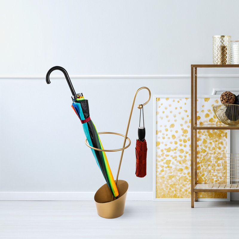 Elegant Gold Metal Umbrella Stand, 13.4 x 9.1 x 26.4 inches | 100% Durable Metal Construction | Stylish & Functional Design for Home Entryway or Office, Keeps Umbrellas Organized & Accessible