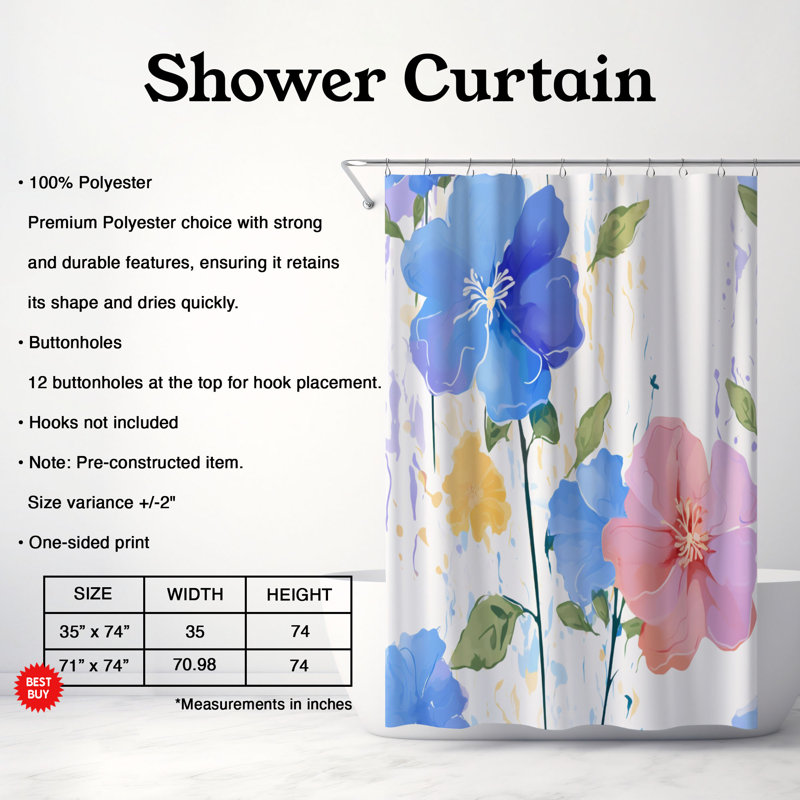 Rideau de douche standard 1 pièce, H 74 po x l 71 po