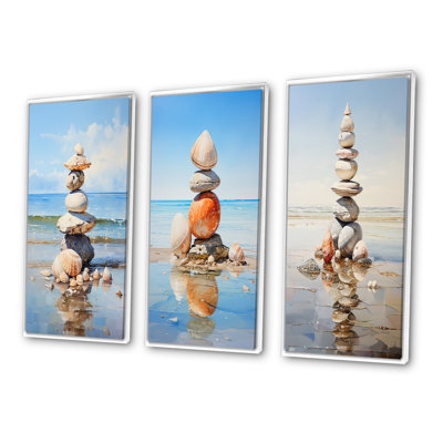 «Minimalist Beach Shells Tower», 3 pièces sur toile
