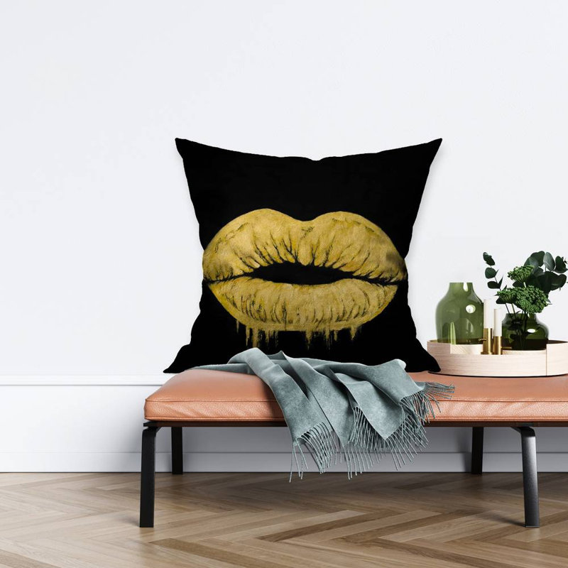Golden lips - 26"x26" Throw pillow cover - Poly twill - Print on demand, Pillow Cover Only - No Insert, 26" x 26"