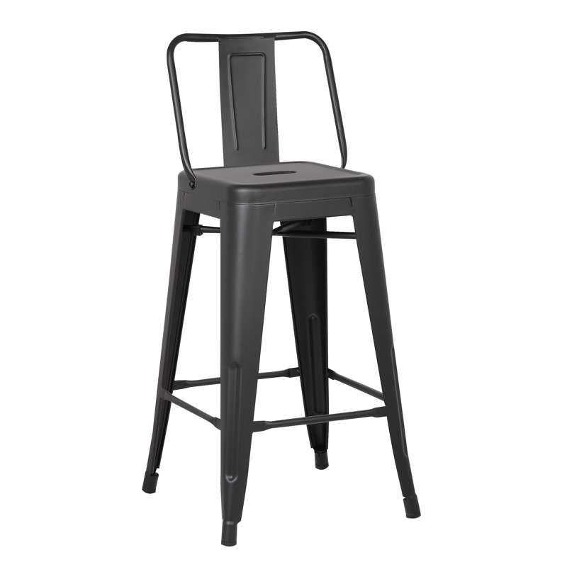 40x 17 x 17_30" Matte Black Metal Barstool With Back In A Set Of 2