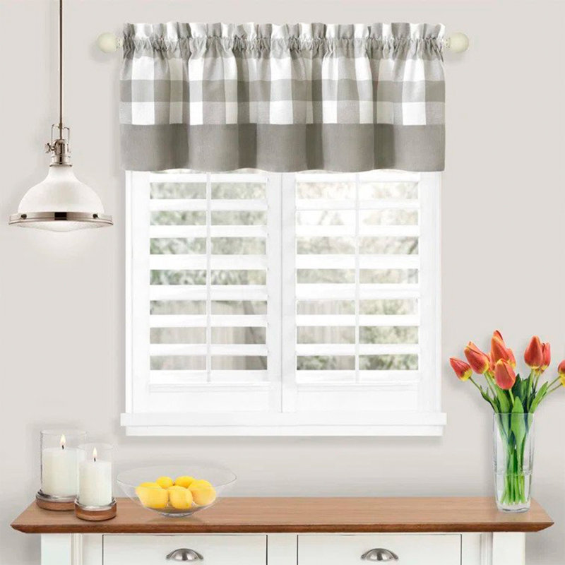 Woven Trends Guydra Tier and Valance Window Curtain Set, Gray/White, 57" W x 36" L