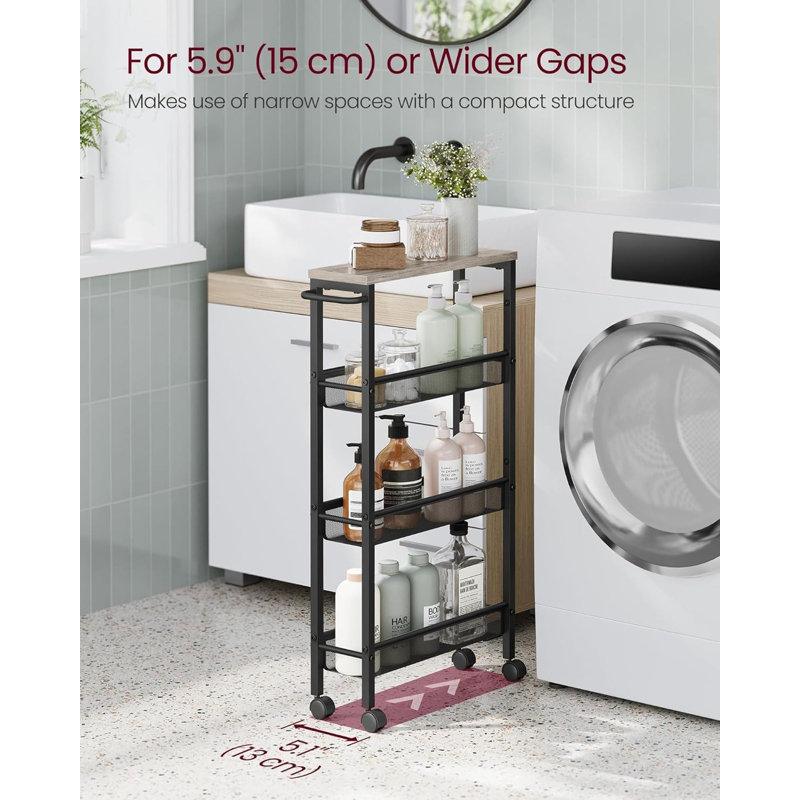 Slim Rolling Cart 5 Tier Storage Cart Narrow Cart with Handles, Metal Frame, 30.30" H x 17.90" W x 5.10" D