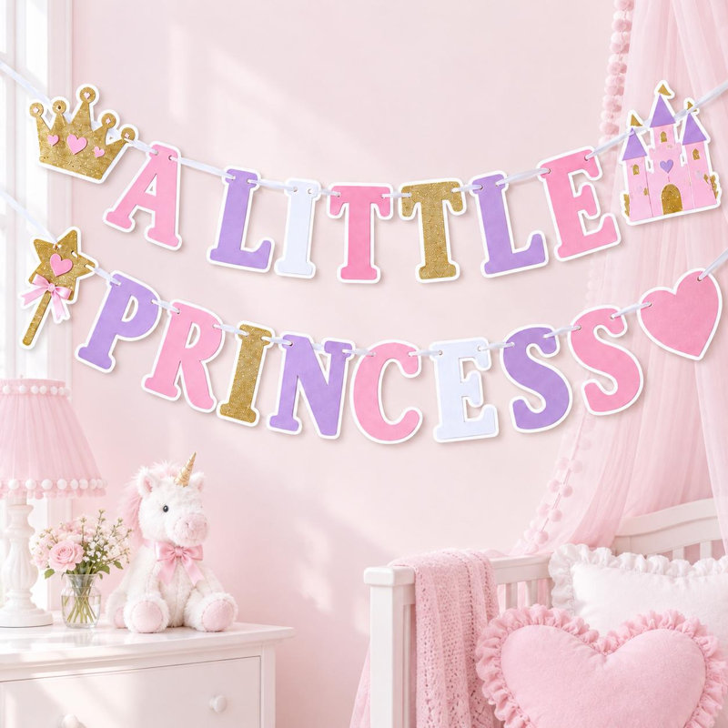 Bannière de fête de naissance «A Little Princess Is Coming», guirlande rose en carton