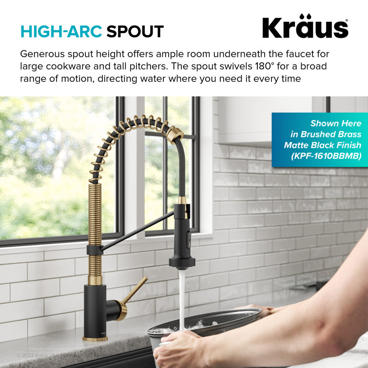 KRAUS Pull-Down Kitchen Faucet in Brushed Brass & Matte Black