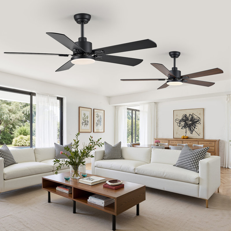 Cissline （ Set of 2 ) 52" Modern Black Ceiling Fan with Light and Remote for Bedroom/Living Room/Office Room