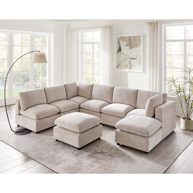 Canapé modulaire rembourré 8 pièces avec repose-pieds portatif 8 pièces, Polyester naturel