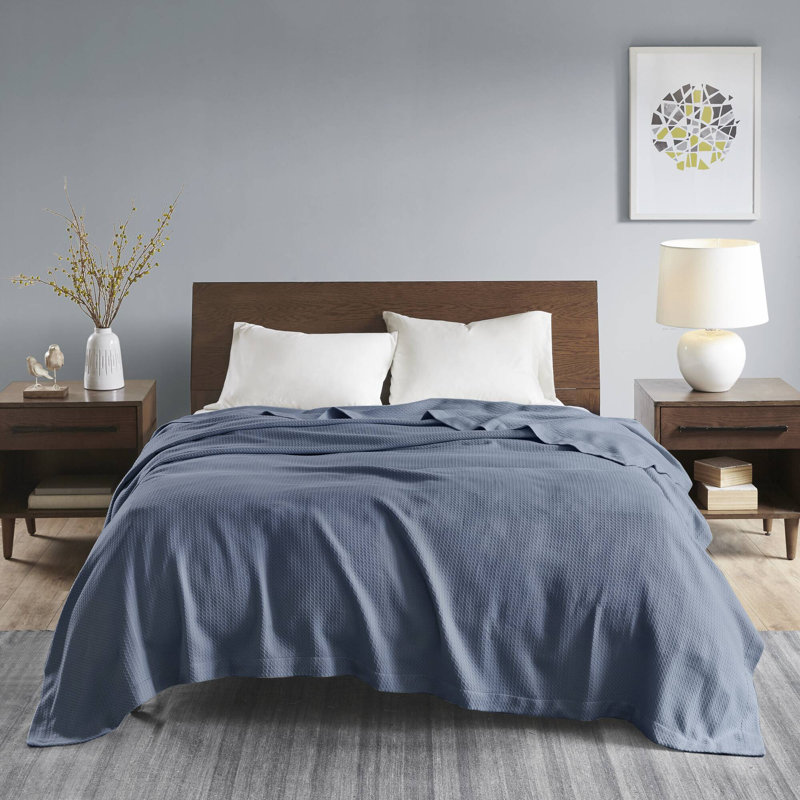 100% Certified Egyptian Cotton Blanket, Twin, Blue