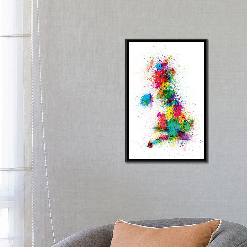 « great uk uk map painting splashs » par michael tompsett paintig, reproduction sur toile, H 26 po x l 18 po x P 1,5 po