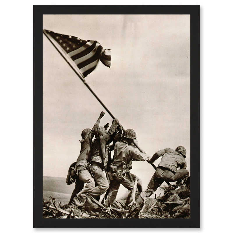 War WWII Iwo Jima Stars Stripes Flag Victory - Single Picture Frame Print