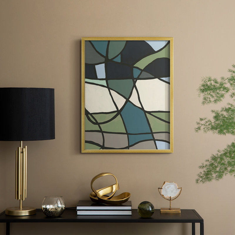 Multicolor Stained Glass I Framed Print - Solid Wood, 21" H x 17" W, Gold