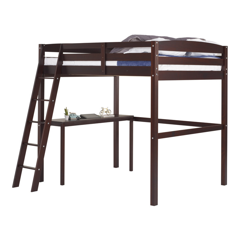 Lit mezzanine en bois massif avec bureau intégré Mallika par Mack & Milo ™, Cappuccino, Plein