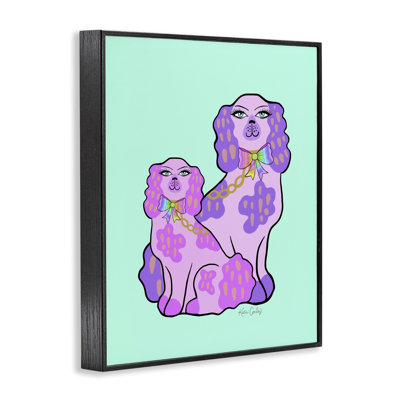 Funky Glam Dogs on Turquoise Framed Giclee, design by Katie Conley