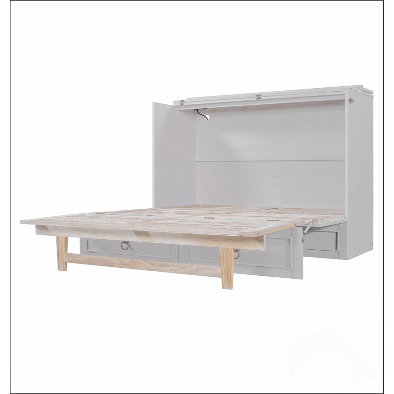 Lit escamotable double avec grands tiroirs, blanc, Double 