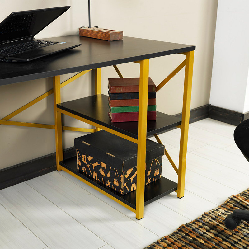 Computer Desk, 28" H x 25" W x 47" D, Black/Golden