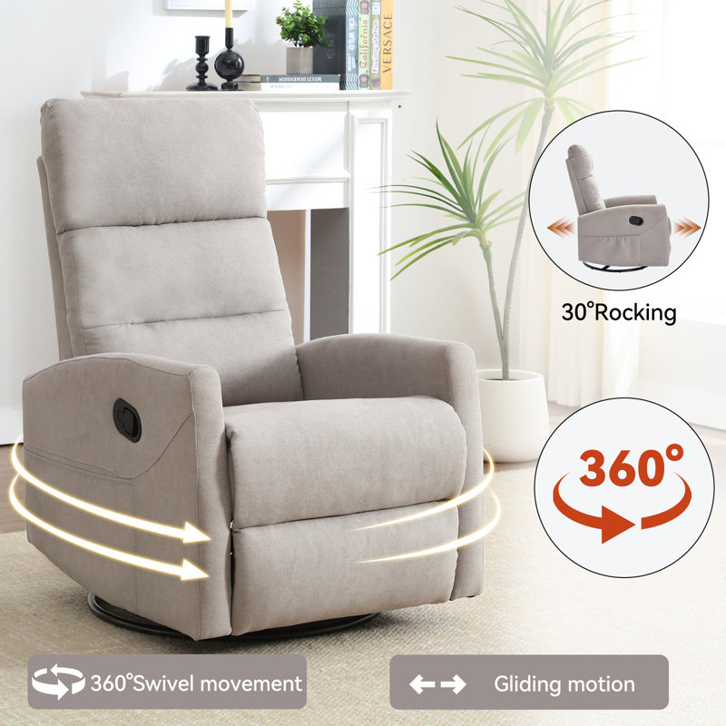 Grey Fabric Manual Recliner, Swivel Gliding Rocking Chair for Living Room & Bedroom, Gray Linen Blend