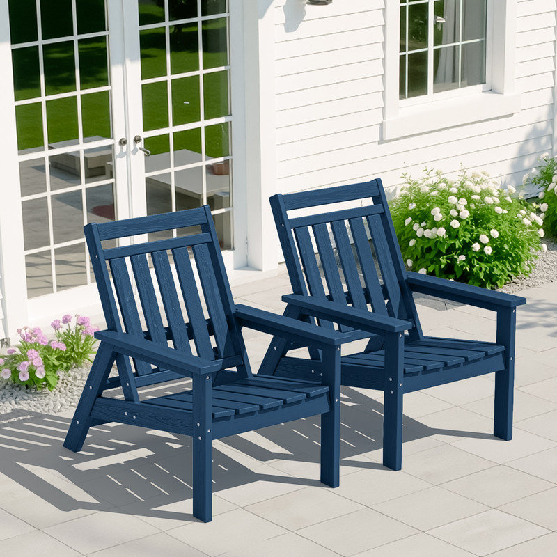 Set Of 2 Adjustable HDPE All Weather Outdoor Adirondack Chair, Dark Blue