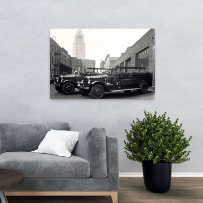 1920S 1930S Two Fire Trucks With Los Angeles City Hall California Usa In Background Classic Retro Vintage City Art