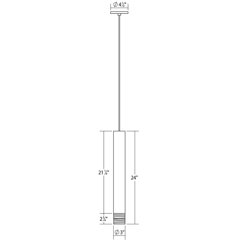 Luminaire suspendu cylindrique à 1 lumière DEL ALC, H 24 po x l 3 po x P 3 po, Ruban gravé, Noir satiné