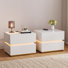 2-Drawer White Nightstand With Led Light And Built-In Charging Station, Modern Bedside Table Set Of 2