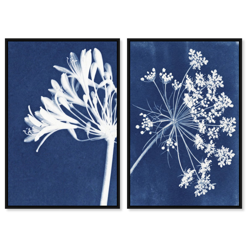 Cyan Flowers Set Set by Oliver Gal, 21"H x 31"W, Black Floater Frame