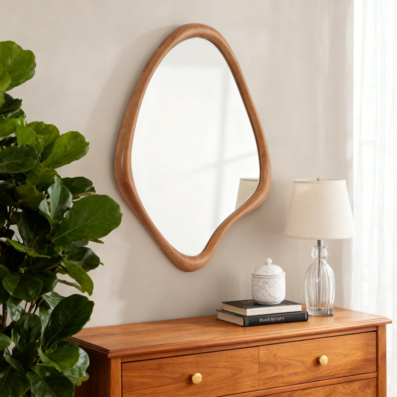 Cotesfield Solid Wood Asymmetrical Accent Mirror, Walnut, 29" x 23"