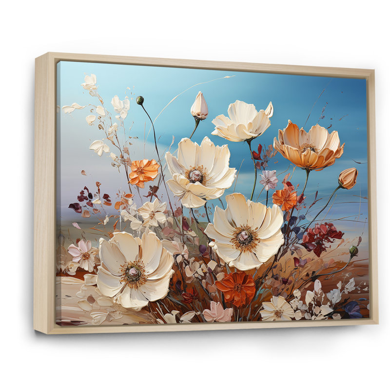 «White Wildflowers Farmhouse Charm» sur impression sur toile, Cadre naturel flottant, H 24 po x l 32 po x P 1 po