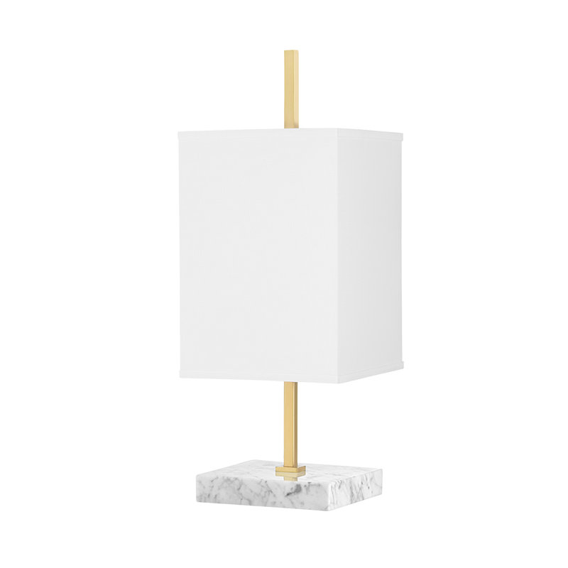 18.25" White Linen Shade Table Lamp with Aged Brass and Marble Base