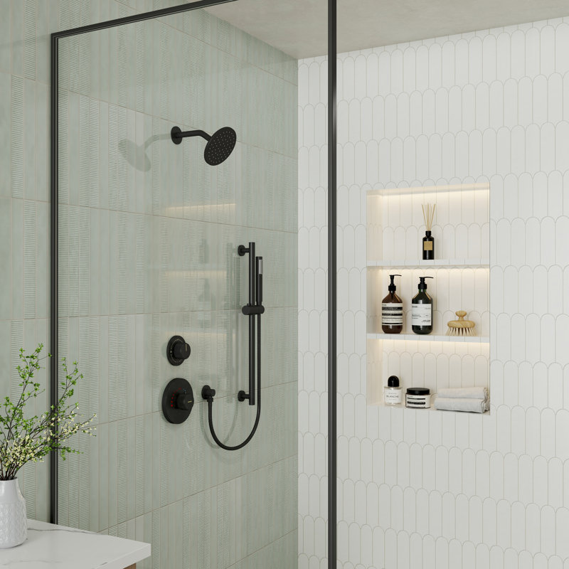 Système de douche thermostatique Rainfall avec douchette, valve brute et barre coulissante réglable