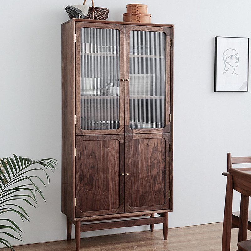 Black Walnut Storage Cabinet Glass Door Sideboard