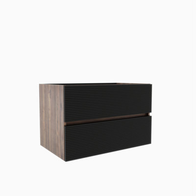 Meuble-lavabo mural de 30 pi de style Mid-Century, tiroirs doubles, côté grain de bois, matériau E1, quincaillerie de rembourrage silencieux avec laque à base d'eau E0, poignée cachée pour tiroirs de grande capacité