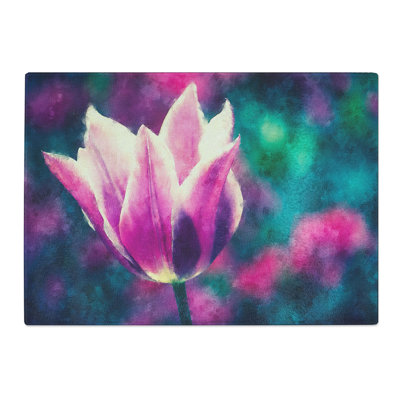 Tempered Glass Purple Tulip Flower Chopping Board