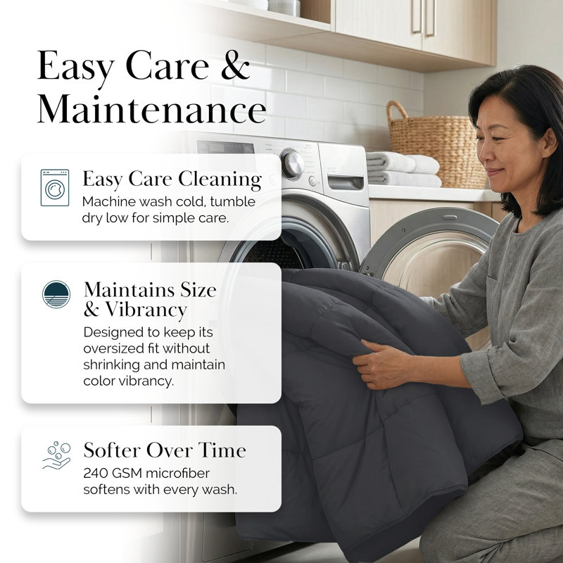 Southshore Fine Linens Vilano Down Alternative Comforter, 240 GSM Double-Brushed Microfiber Oversized All-Season Comforter with Box Stitching, Piped Edges and Corner Tabs, King/California King, Slate Grey