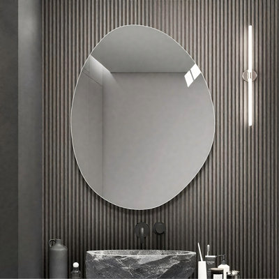 Miroir mural irrégulier sans cadre en forme d'œuf, miroir de salle de bain asymétrique en forme de nuage organique, miroir de décoration argenté biseauté pour salle de bain